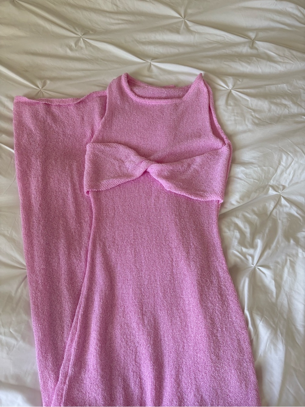 Pink Knit Twist-Front mesh Maxi Dress